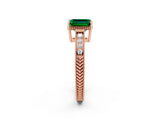 Rose gold Emerald Cut Emerald Engagement Ring with Milgrain Channel Set Band and Prong Setting_2