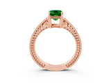 Rose gold Emerald Cut Emerald Engagement Ring with Milgrain Channel Set Band and Prong Setting_3