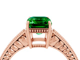 Rose gold Emerald Cut Emerald Engagement Ring with Milgrain Channel Set Band and Prong Setting_4