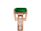 Rose gold Emerald Cut Emerald Engagement Ring with Milgrain Channel Set Band and Prong Setting_5
