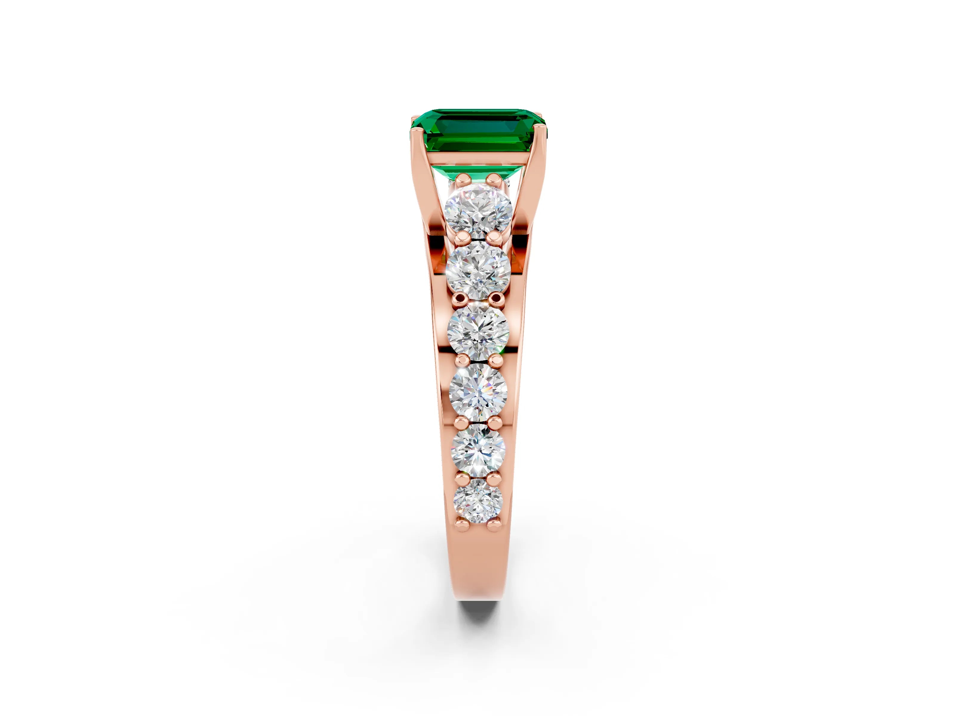 Rose gold Emerald Cut Emerald Engagement Ring with Pavé Band and Four-Prong Setting_2