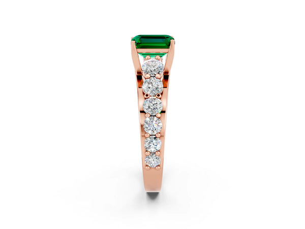 Rose gold Emerald Cut Emerald Engagement Ring with Pavé Band and Four-Prong Setting