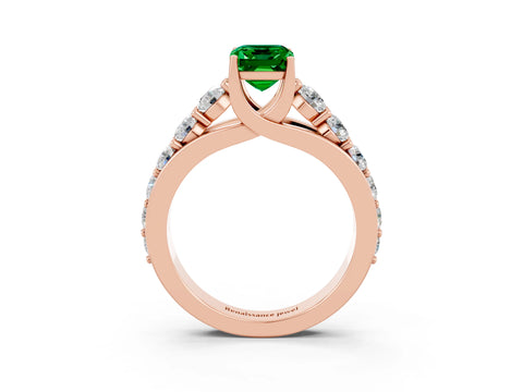 Rose gold Emerald Cut Emerald Engagement Ring with Pavé Band and Four-Prong Setting_3