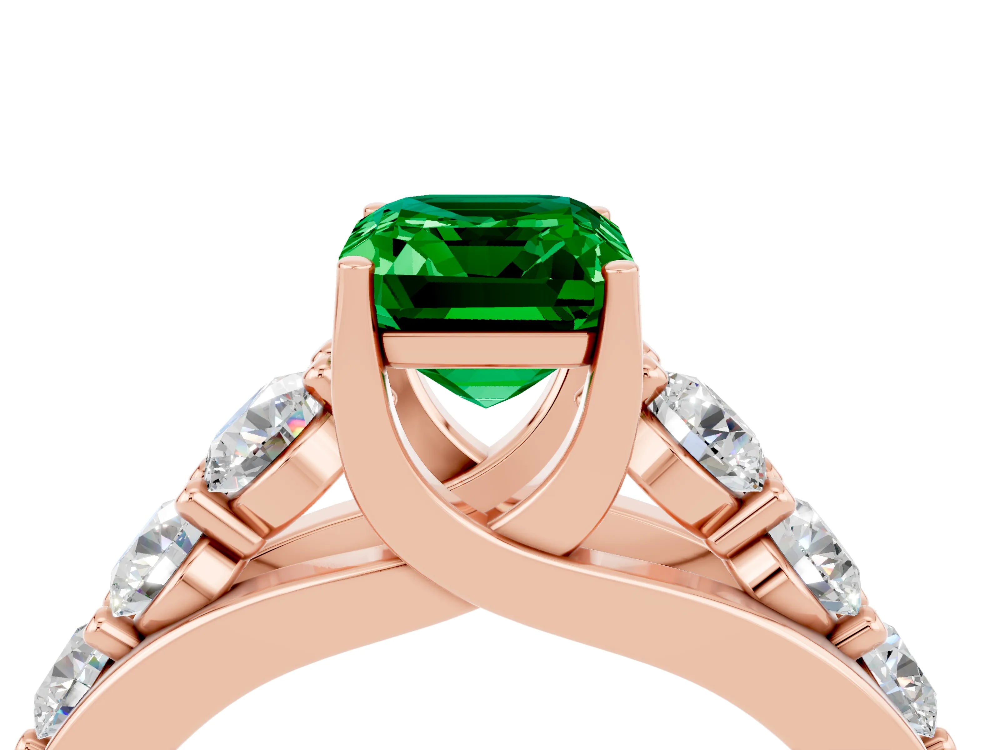 Rose gold Emerald Cut Emerald Engagement Ring with Pavé Band and Four-Prong Setting_4