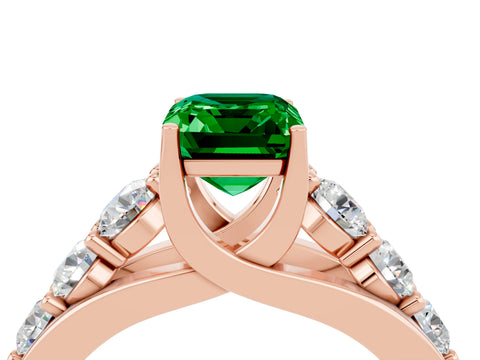 Rose gold Emerald Cut Emerald Engagement Ring with Pavé Band and Four-Prong Setting_4