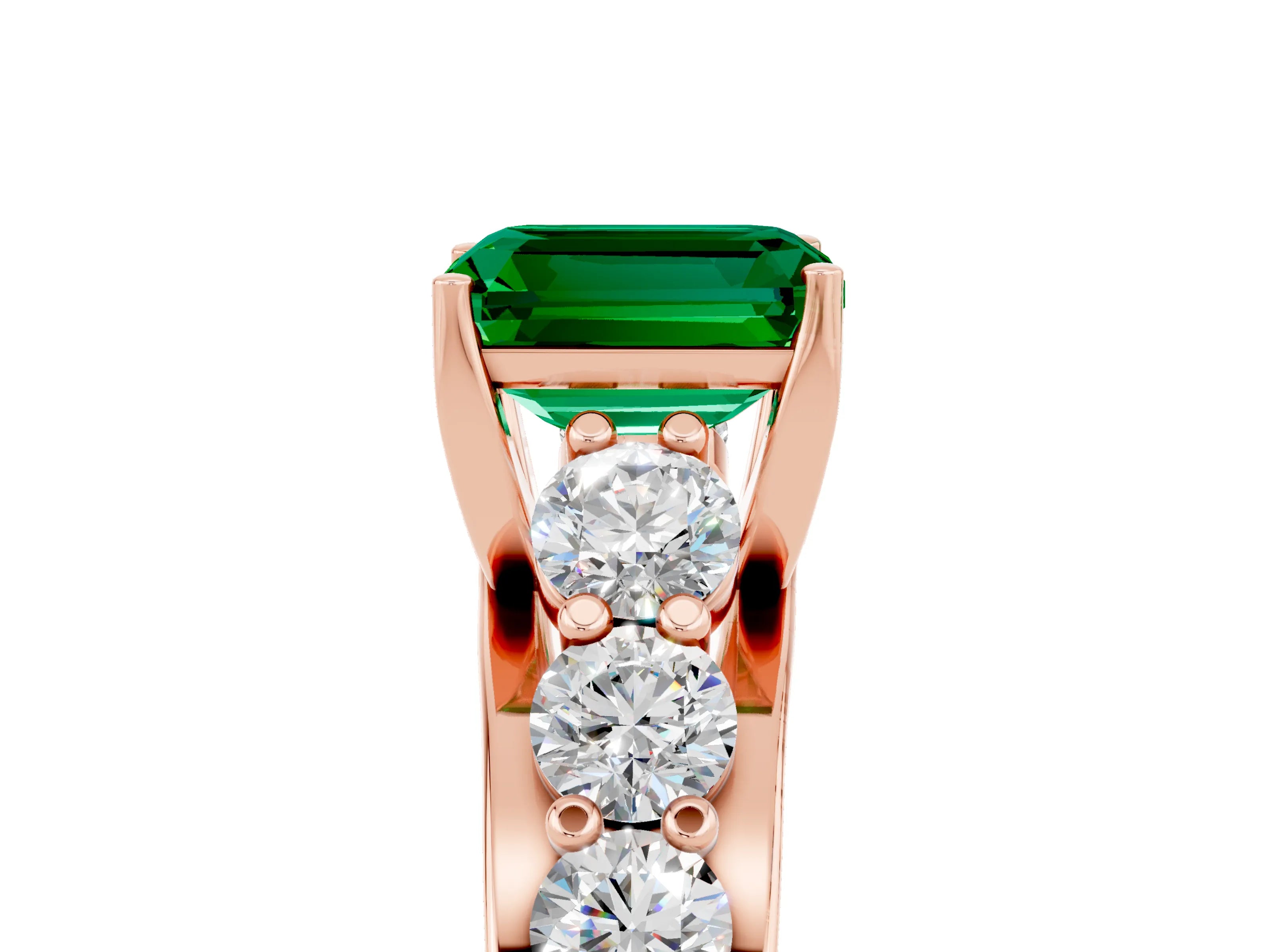 Rose gold Emerald Cut Emerald Engagement Ring with Pavé Band and Four-Prong Setting_5