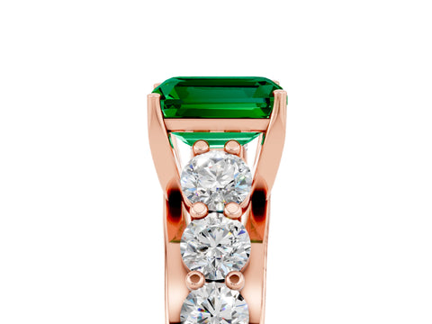 Rose gold Emerald Cut Emerald Engagement Ring with Pavé Band and Four-Prong Setting_5