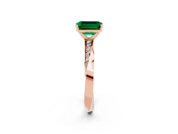 Rose gold Emerald Cut Emerald Engagement Ring with Side Stone Accents and Four-Prong Setting