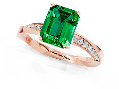 Rose gold Emerald Cut Emerald Engagement Ring with Side Stone Accents and Four-Prong Setting_28