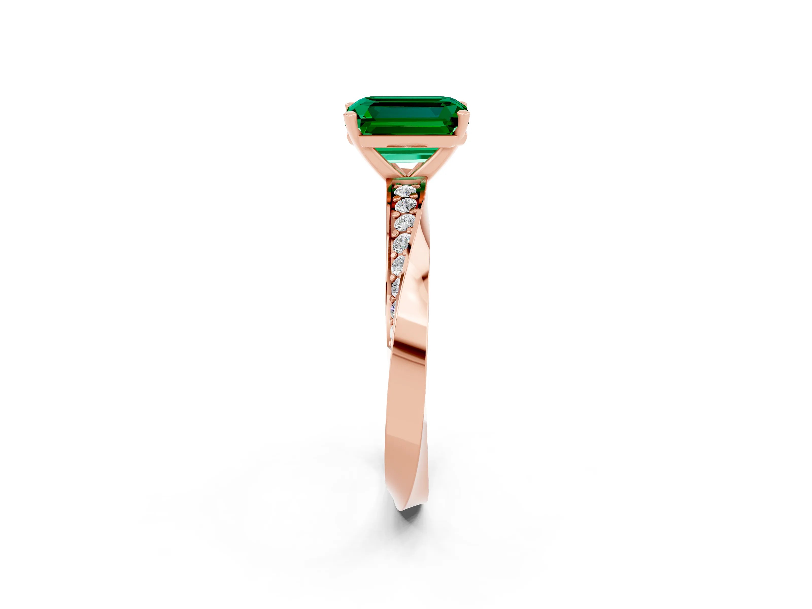Rose gold Emerald Cut Emerald Engagement Ring with Side Stone Accents and Four-Prong Setting_29