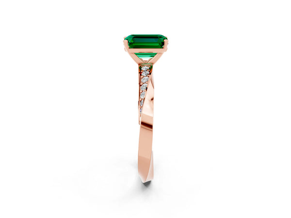 Rose gold Emerald Cut Emerald Engagement Ring with Side Stone Accents and Four-Prong Setting
