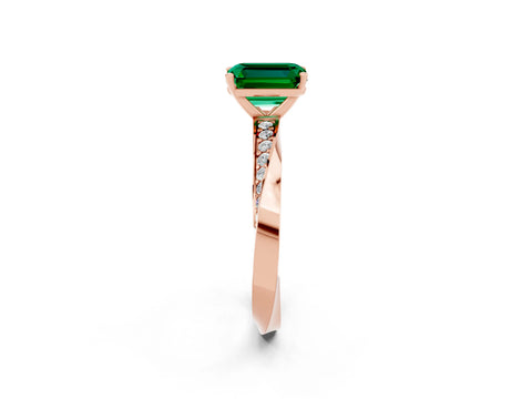Rose gold Emerald Cut Emerald Engagement Ring with Side Stone Accents and Four-Prong Setting_29