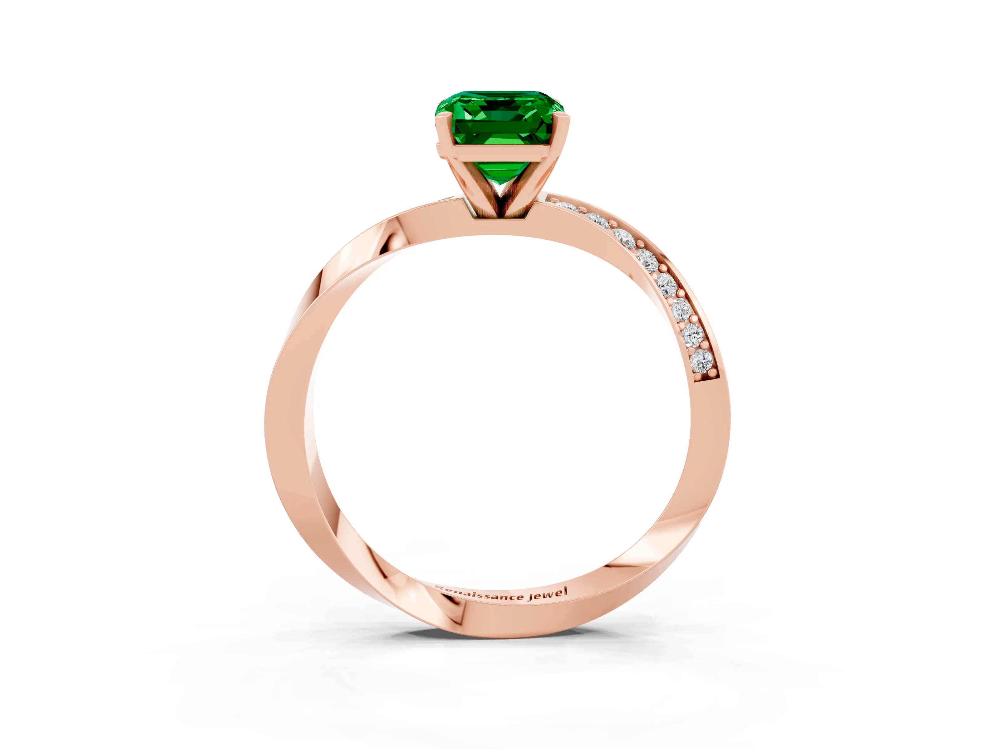 Rose gold Emerald Cut Emerald Engagement Ring with Side Stone Accents and Four-Prong Setting_30
