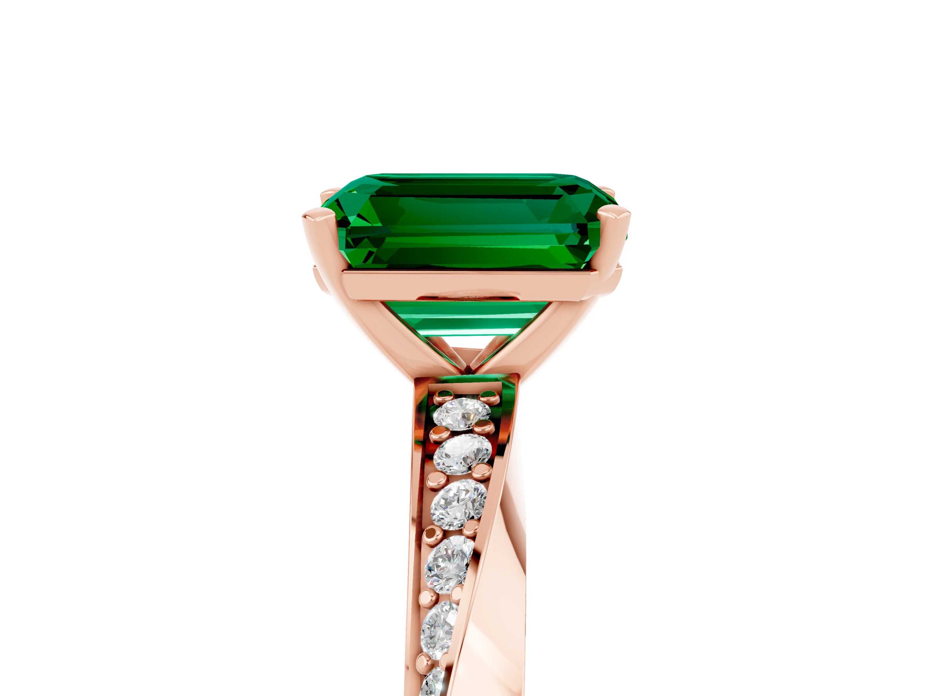 Rose gold Emerald Cut Emerald Engagement Ring with Side Stone Accents and Four-Prong Setting_32