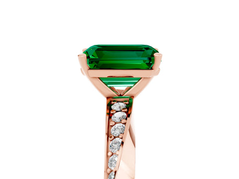 Rose gold Emerald Cut Emerald Engagement Ring with Side Stone Accents and Four-Prong Setting_32