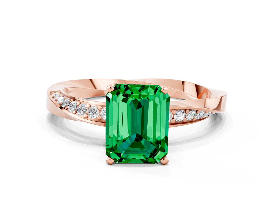 Rose gold Emerald Cut Emerald Engagement Ring with Side Stone Accents and Four-Prong Setting_60