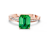 Rose gold Emerald Cut Emerald Engagement Ring with Side Stone Accents and Four-Prong Setting_60