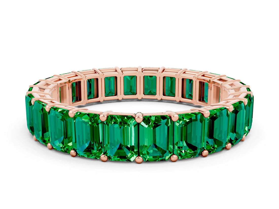Rose gold Emerald Cut Emerald Eternity Band with Shared Prong Setting_6