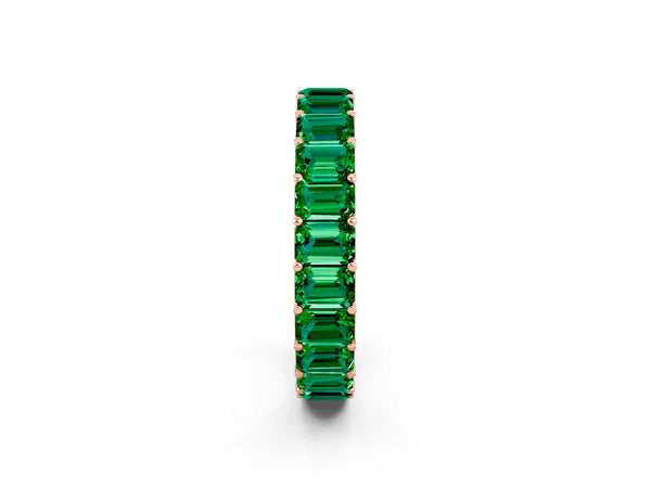 Rose Gold Emerald Cut Lab-Grown Emerald North-South Eternity Wedding Band with Shared Prongs