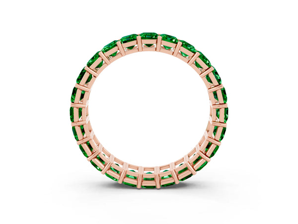 Rose Gold Emerald Cut Lab-Grown Emerald North-South Eternity Wedding Band with Shared Prongs