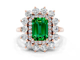 Rose gold Emerald Cut Emerald Floral Double Halo Engagement Ring with Prong Setting_60