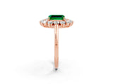 Rose gold Emerald Cut Emerald Floral Double Halo Engagement Ring with Prong Setting_62