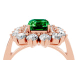 Rose gold Emerald Cut Emerald Floral Double Halo Engagement Ring with Prong Setting_64
