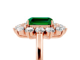 Rose gold Emerald Cut Emerald Floral Double Halo Engagement Ring with Prong Setting_65