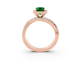 Rose gold Emerald Cut Emerald Halo Ring with Round Split Shank and Prong Setting_51