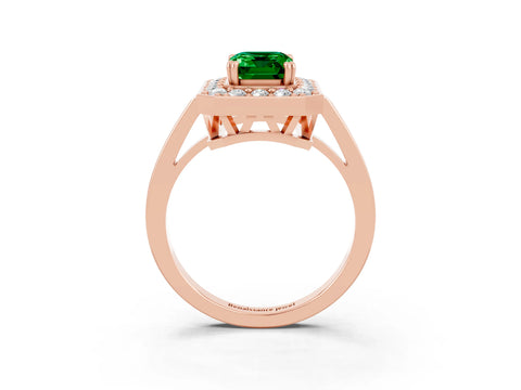 Rose gold Emerald Cut Emerald Halo Ring with Split Shank and Four-Prong Setting_3
