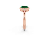 Rose gold Emerald Cut Emerald Halo Ring with Tapered Band and Four-Prong Setting_2
