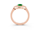 Rose gold Emerald Cut Emerald Halo Ring with Tapered Band and Four-Prong Setting_3