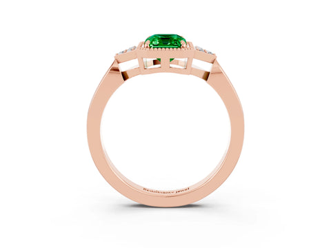Rose gold Emerald Cut Emerald Halo Ring with Tapered Band and Four-Prong Setting_3