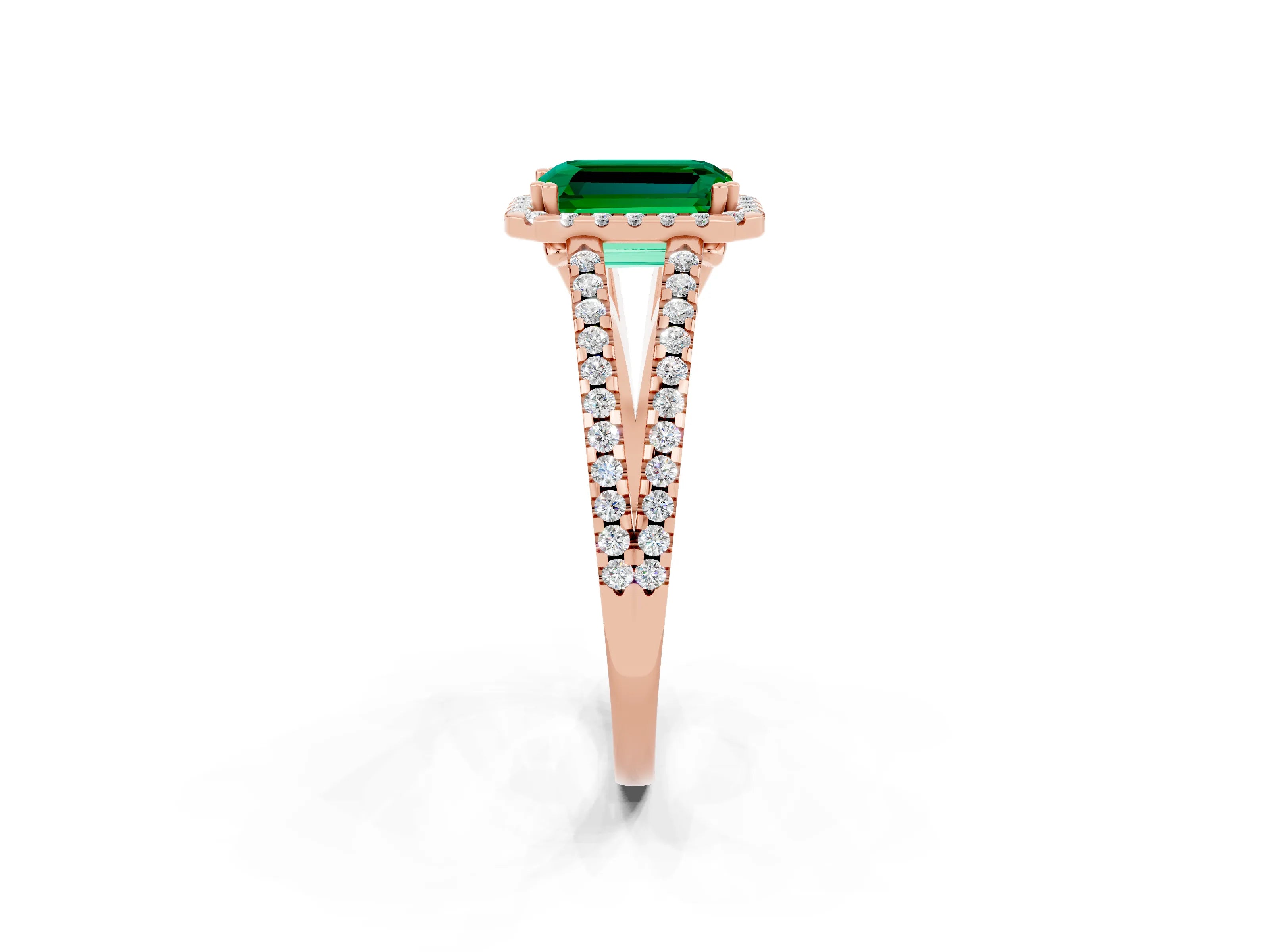 Rose gold Emerald Cut Emerald Halo Split Shank Engagement Ring_14