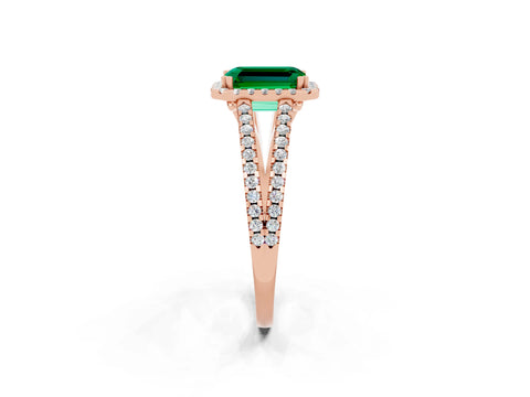Rose gold Emerald Cut Emerald Halo Split Shank Engagement Ring_14