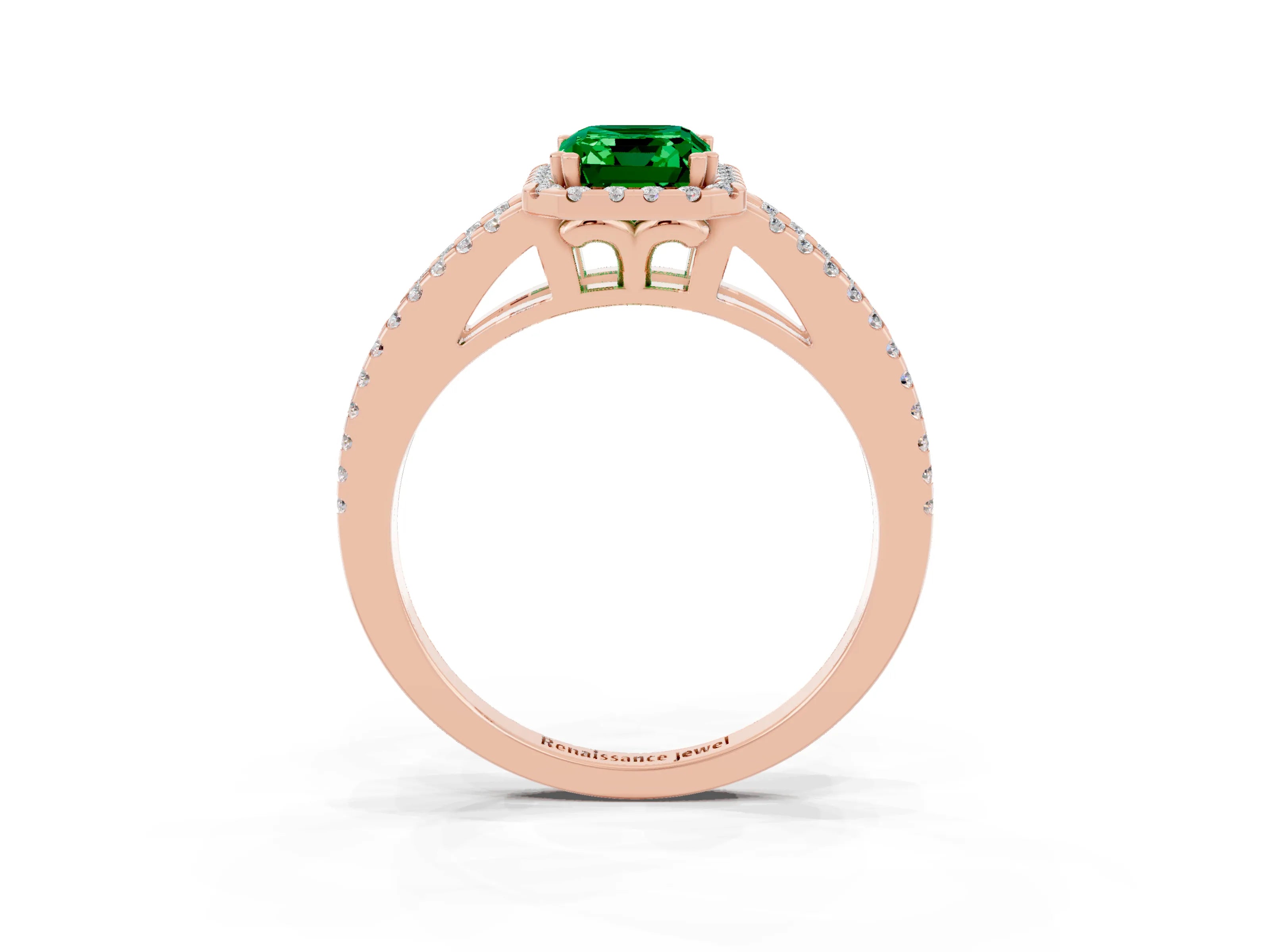 Rose gold Emerald Cut Emerald Halo Split Shank Engagement Ring_15