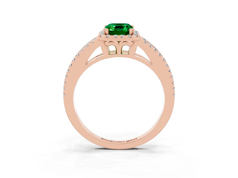 Rose gold Emerald Cut Emerald Halo Split Shank Engagement Ring_15