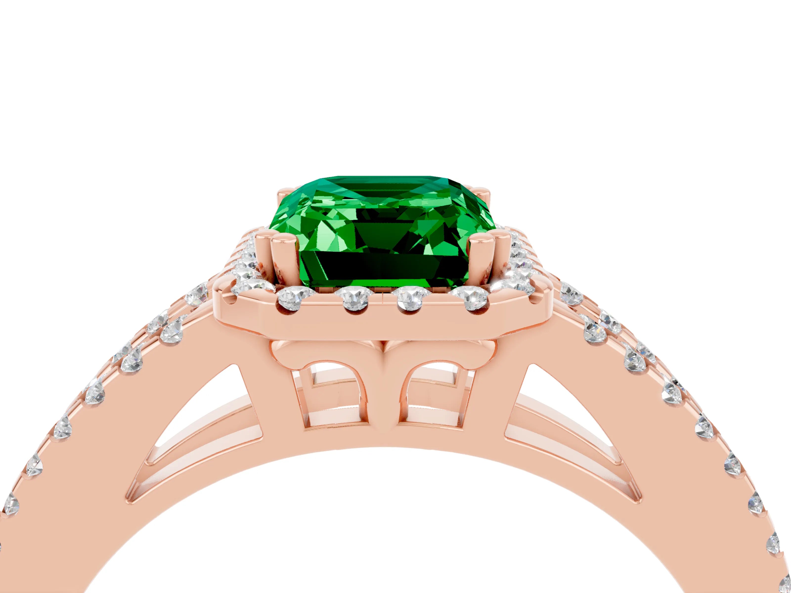 Rose gold Emerald Cut Emerald Halo Split Shank Engagement Ring_16