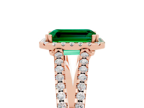 Rose gold Emerald Cut Emerald Halo Split Shank Engagement Ring_17