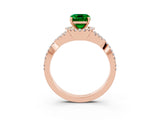 Rose gold Emerald Cut Emerald  Halo Twist Band Solitaire Prong Setting Ring_27