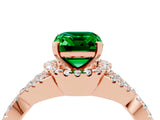 Rose gold Emerald Cut Emerald  Halo Twist Band Solitaire Prong Setting Ring_28