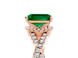 Rose gold Emerald Cut Emerald  Halo Twist Band Solitaire Prong Setting Ring_29