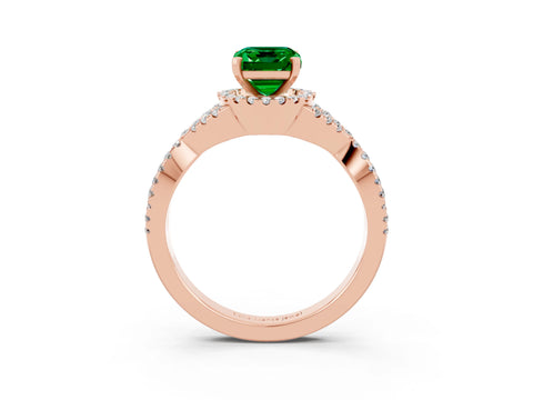 Rose gold Emerald Cut Emerald Halo Twist Band Solitaire Prong Setting Ring_3