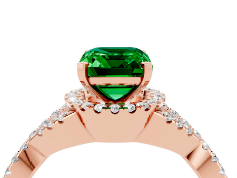 Rose gold Emerald Cut Emerald Halo Twist Band Solitaire Prong Setting Ring_4