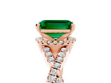 Rose gold Emerald Cut Emerald Halo Twist Band Solitaire Prong Setting Ring_5