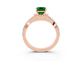 Rose gold Emerald Cut Emerald  Halo Twist Band Solitaire Prong Setting Ring_51