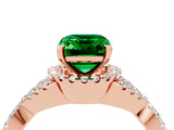 Rose gold Emerald Cut Emerald  Halo Twist Band Solitaire Prong Setting Ring_52