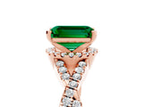 Rose gold Emerald Cut Emerald  Halo Twist Band Solitaire Prong Setting Ring_53