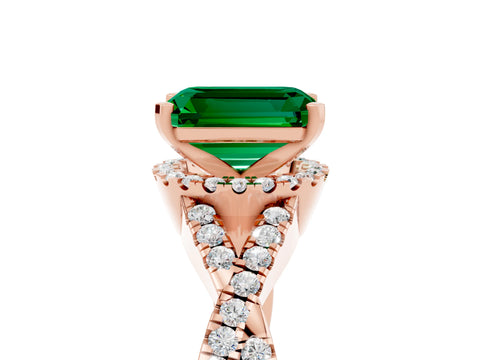Rose gold Emerald Cut Emerald Halo Twist Band Solitaire Prong Setting Ring_5