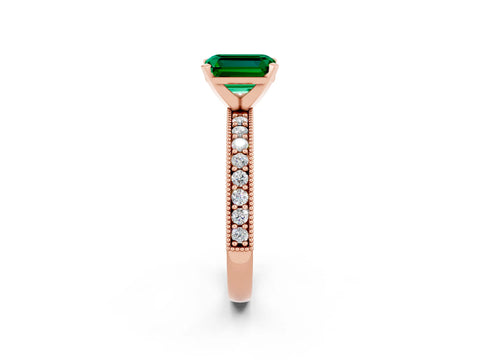 Rose gold Emerald Cut Emerald Milgrain Pavé Engagement Ring with Four-Prong Setting_14